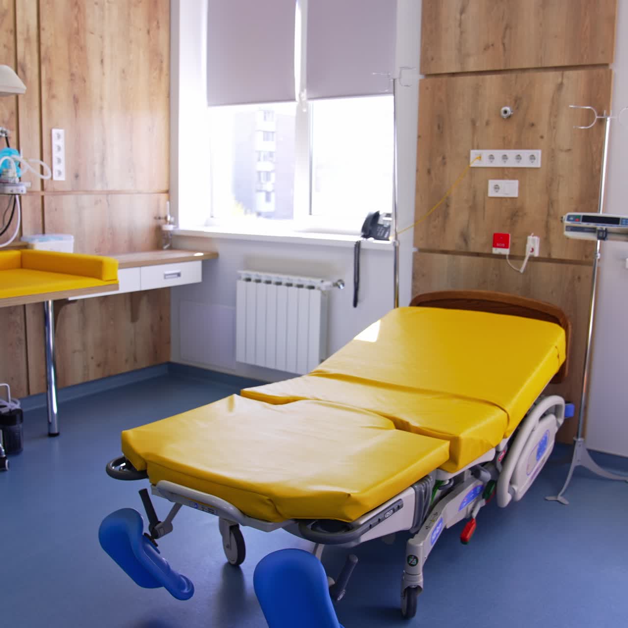 Specially-designed furniture for the process of childbirth. Beautiful cozy room for women in labor at modern maternity hospital