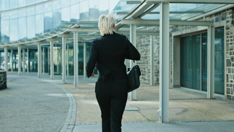 back, senior and a business woman running to work