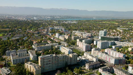 commercial and apartment buildings in thonex near city centre in canton of geneva, switzerland