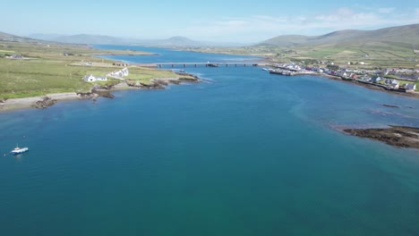 portmagee village county kerry, ireland road bridge to valentia island drone aerial view