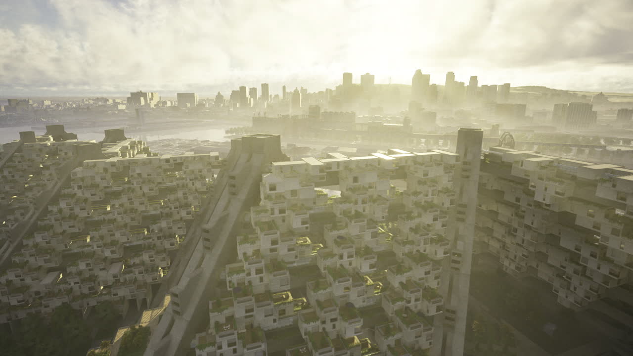 Urban landscape showcasing modern architecture during sunrise in a city