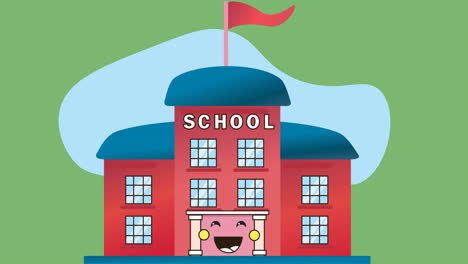 animation of school building digital icon on green background