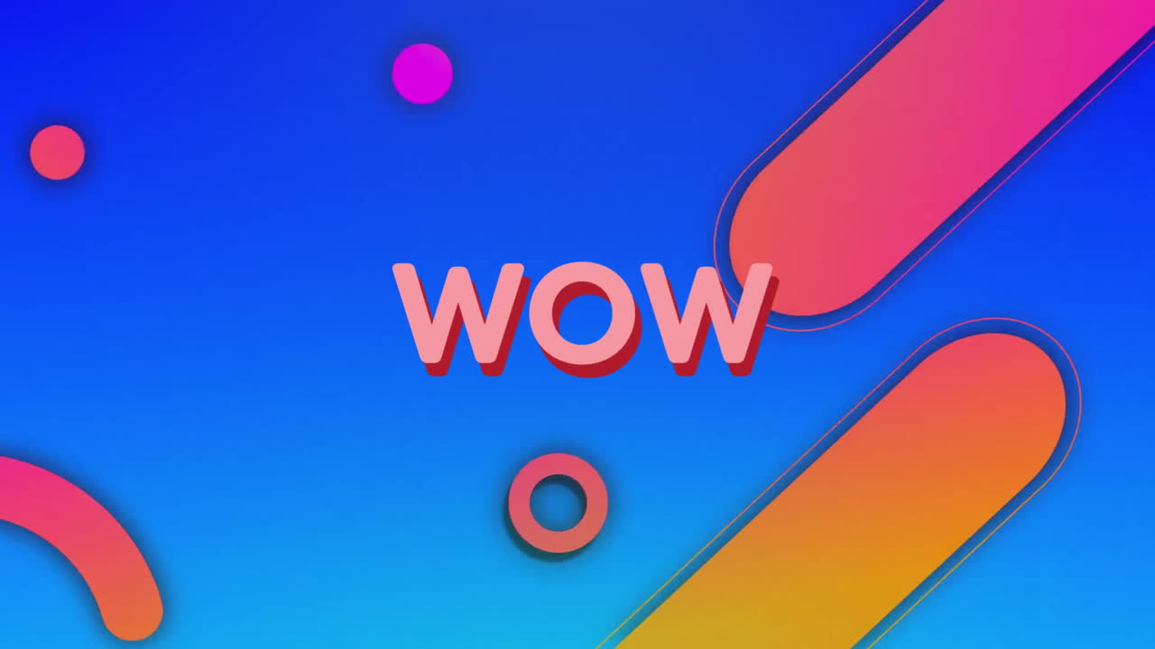 animación de texto sobre formas geométricas coloridas en fondo de gradiente azul