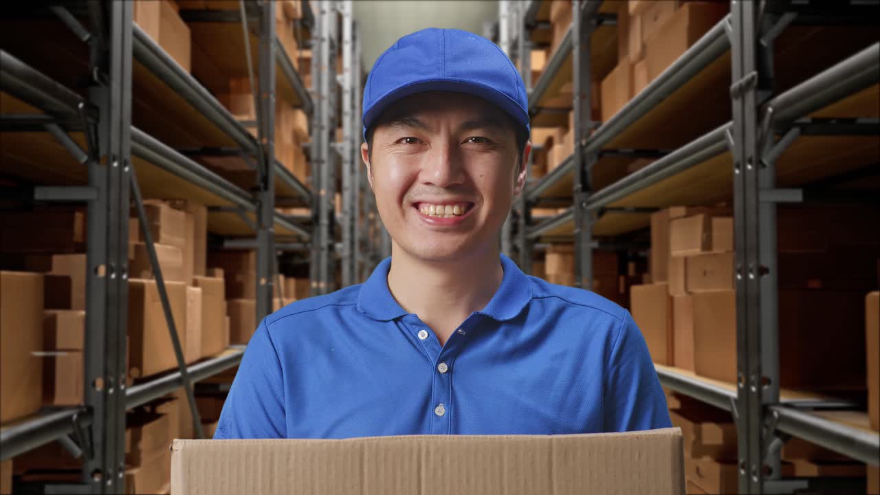 trabajador de almacén con paquete de entrega