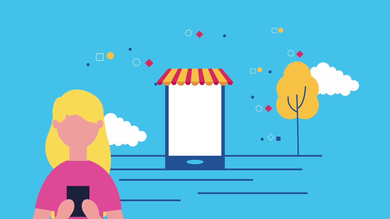 스마트폰 미디어 마케팅을 사용하는 여성 고객