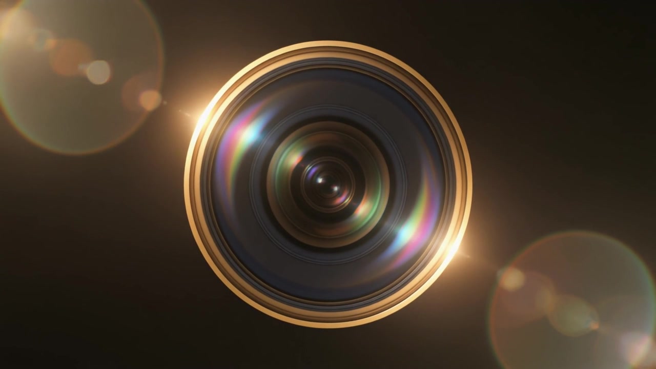 Altın rengi lens parlamasıyla yakınlaştırıp uzaklaşan kamera lensi.