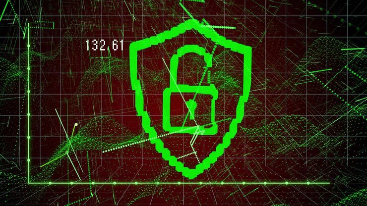 Metric readout fluctuating shield oscillating padlock filling and dimming visualizing security
