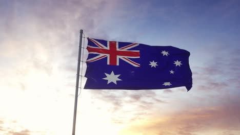 australia flag waving in the wind, dramatic sky background. 4k