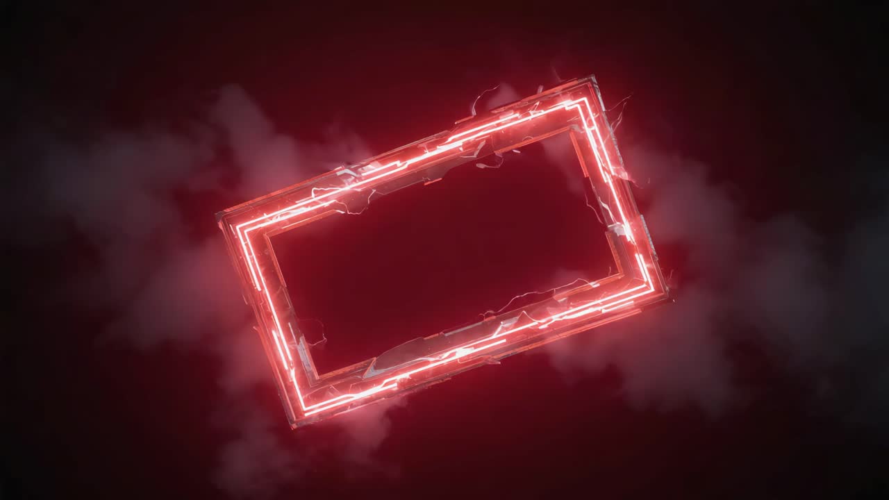 Glowing Red Neon Frame with Smoke Background
