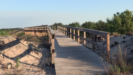 pasarela de madera, para que la gente circule desde el bosque a través de las dunas de arena.