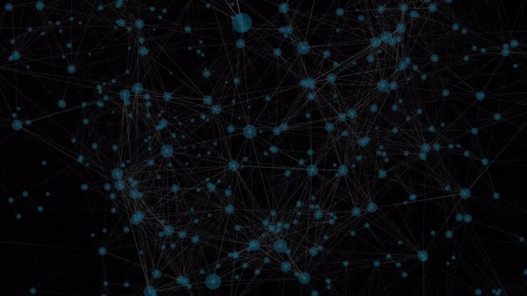 Animazione di una rete di connessioni che fluttuano su sfondo nero