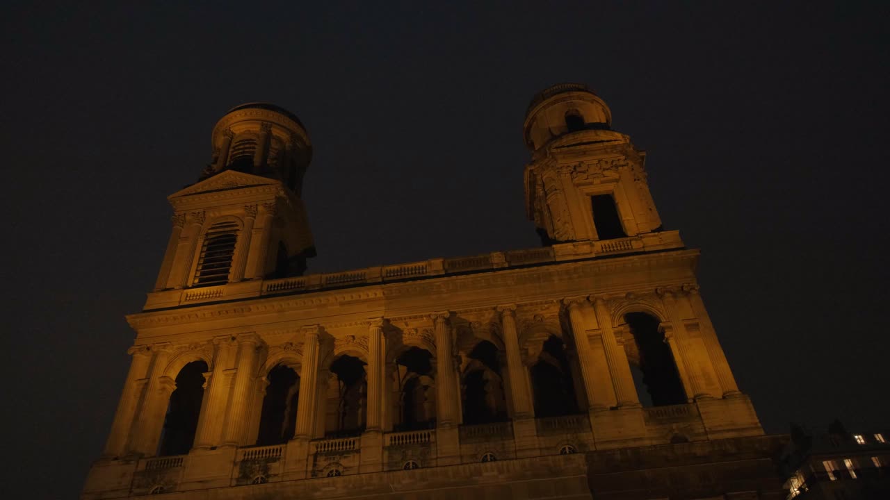 Paris Night Scene Featuring the Saint-Sulpice Church Facade
