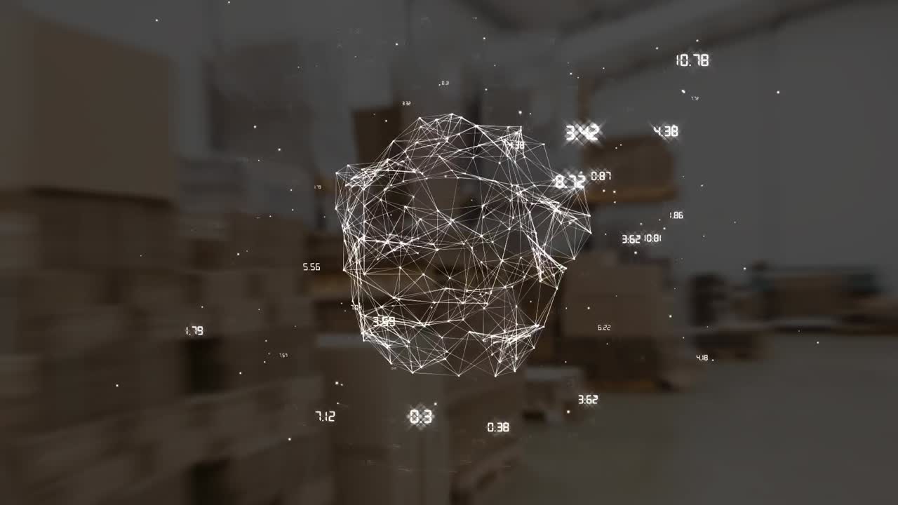 анимация сети соединений с земным шаром над складом