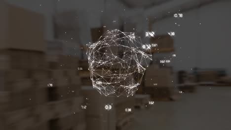Animation-of-network-of-connections-with-globe-over-warehouse