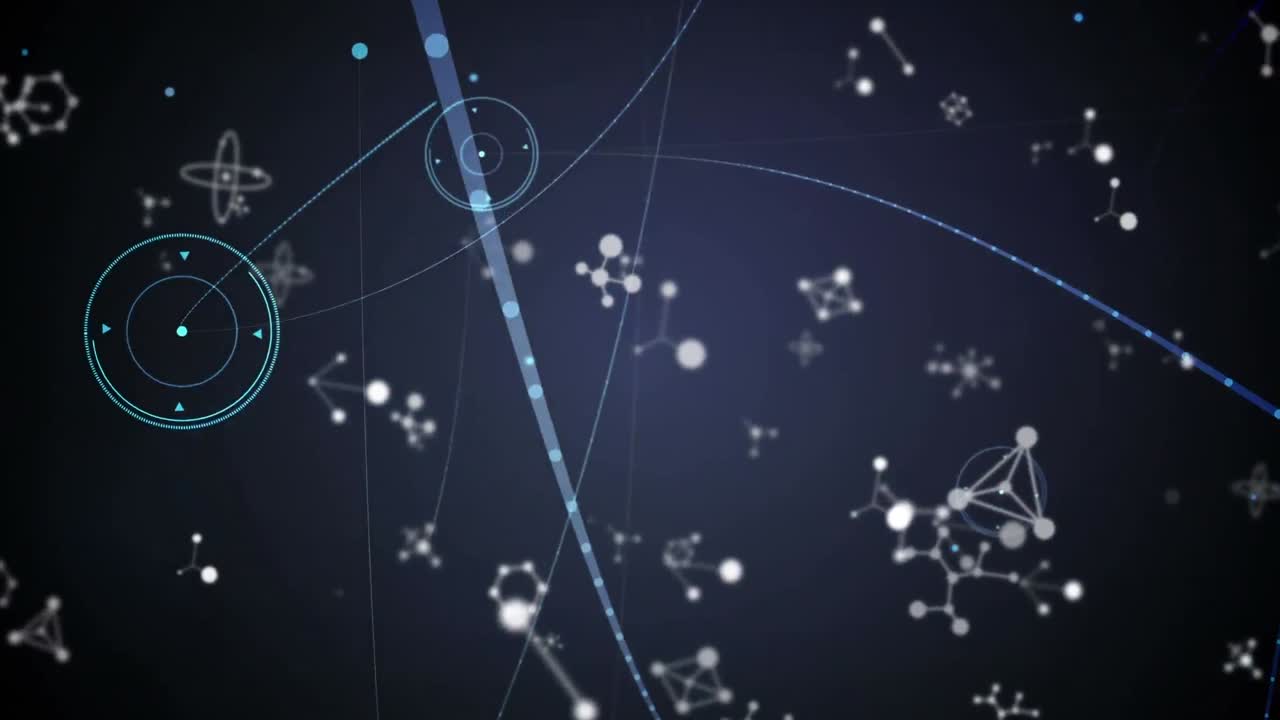 블랙 배경 위의 분자 및 연결 네트워크의 애니메이션