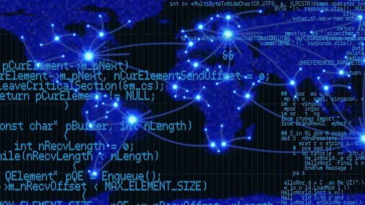 World map with asymmetrical lines and codes