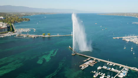 La-Fuente-De-Agua-De-Ginebra-Y-El-Puerto-De-Ginebra,-Suiza.