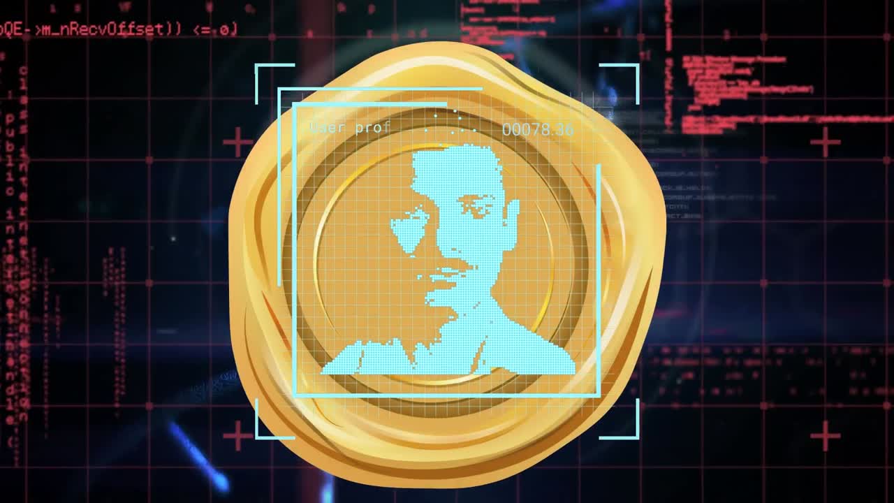 animación de usuarios de redes sociales sobre forma amarilla y procesamiento de datos sobre fondo negro