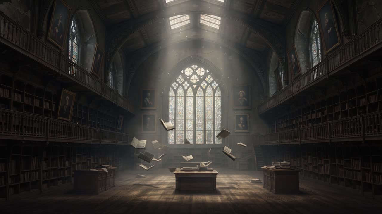 A Magical Library: Enchanted Books in Air and Ray of Light Illuminating the Grand Architecture of a Historical Repository of Knowledge