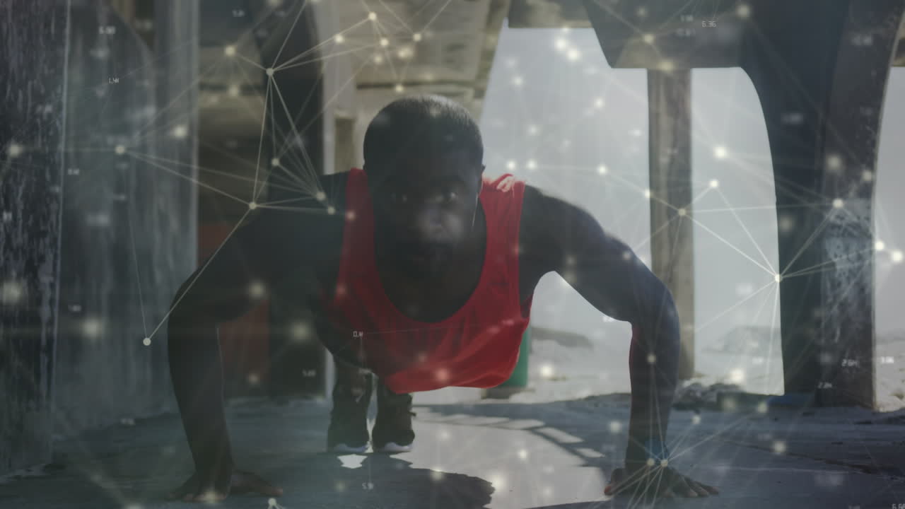 운동하는 아프리카계 미국인 남성에 대한 연결 네트워크의 애니메이션