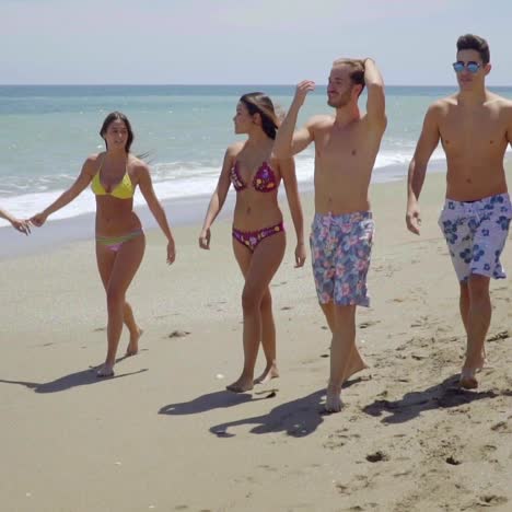 grupo de jóvenes amigos multirraciales en una playa