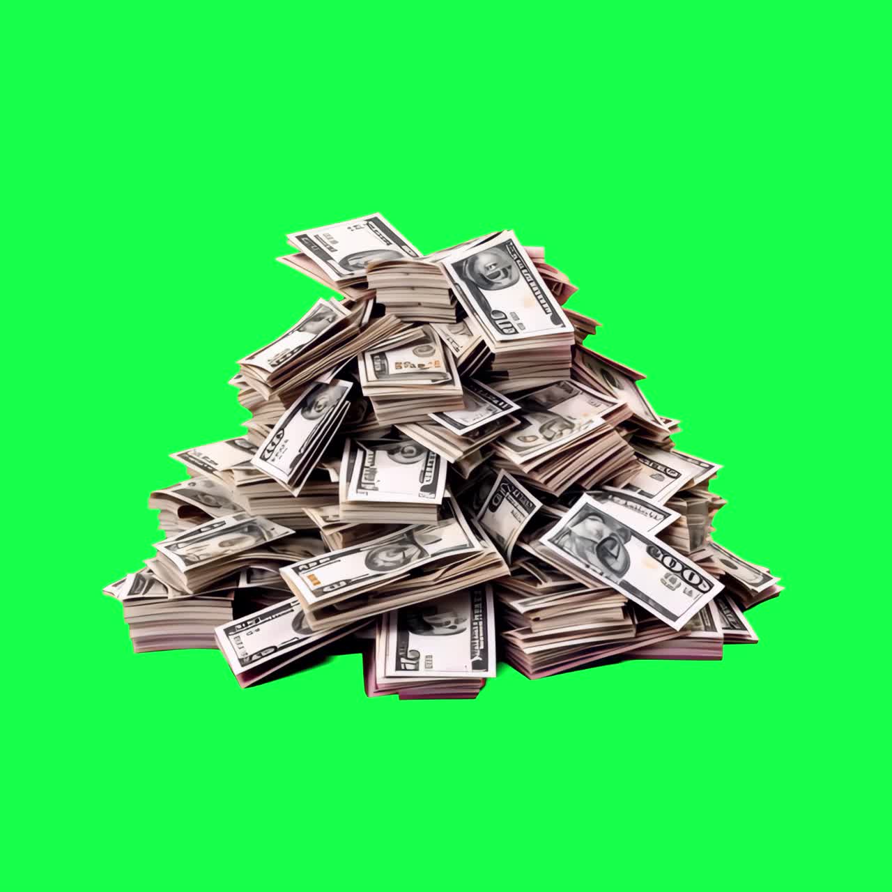 Abundant cash pile animation, transparent 4K video, green screen