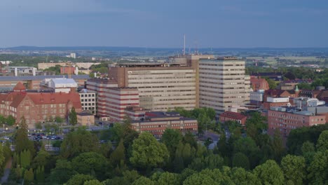 aerial view of skane university hospital building in lund, sweden