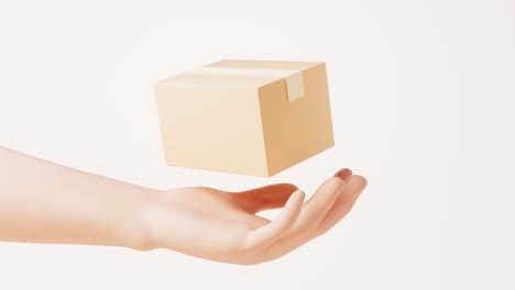 loop animation of a cardboard box in a hand, 3d rendering.