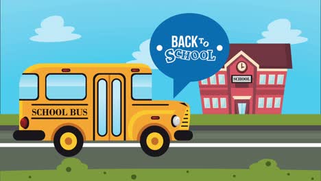 back to school lettering with bus animation