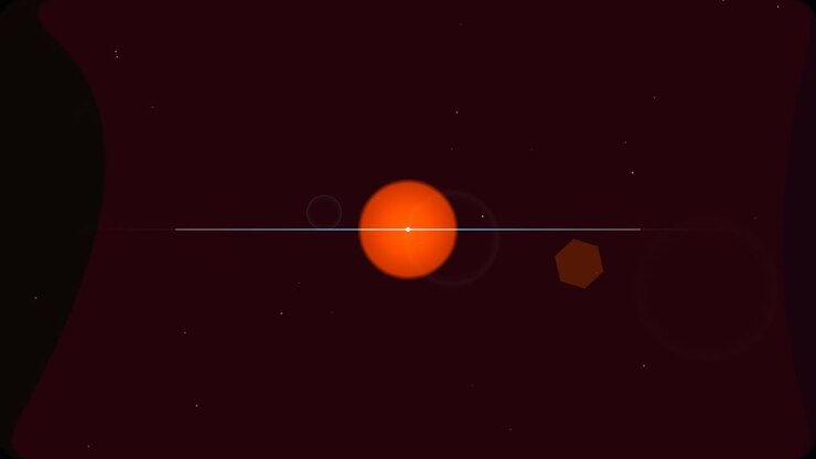 Abstract Animation of a Glowing Orange Star and Orbiting Planet