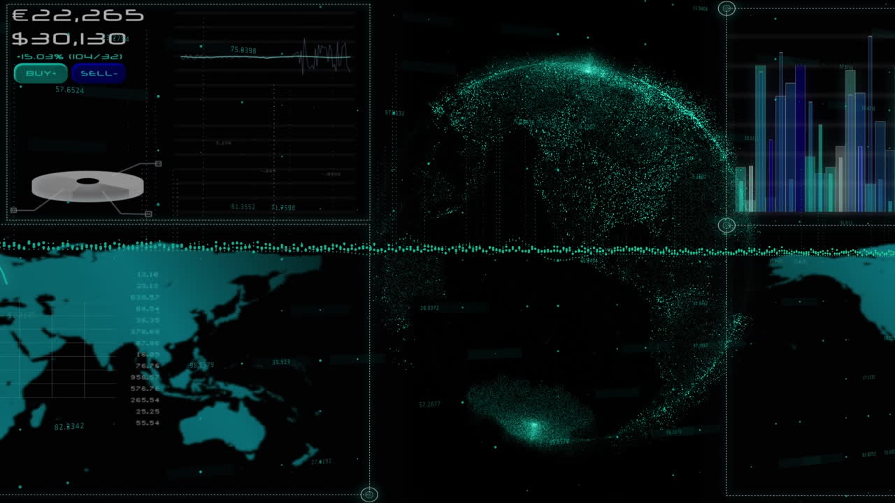 procesamiento de datos financieros contra el giro del globo