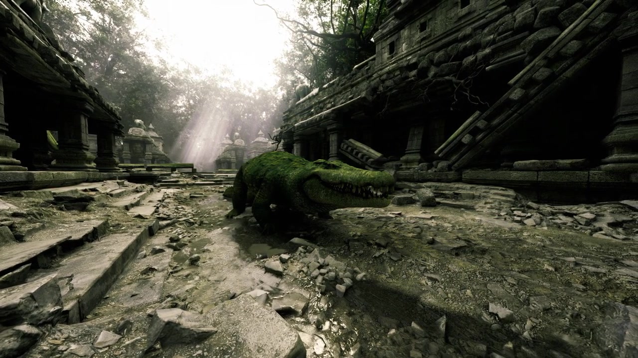 Amphibian basks peacefully beneath shining sun and lush moss