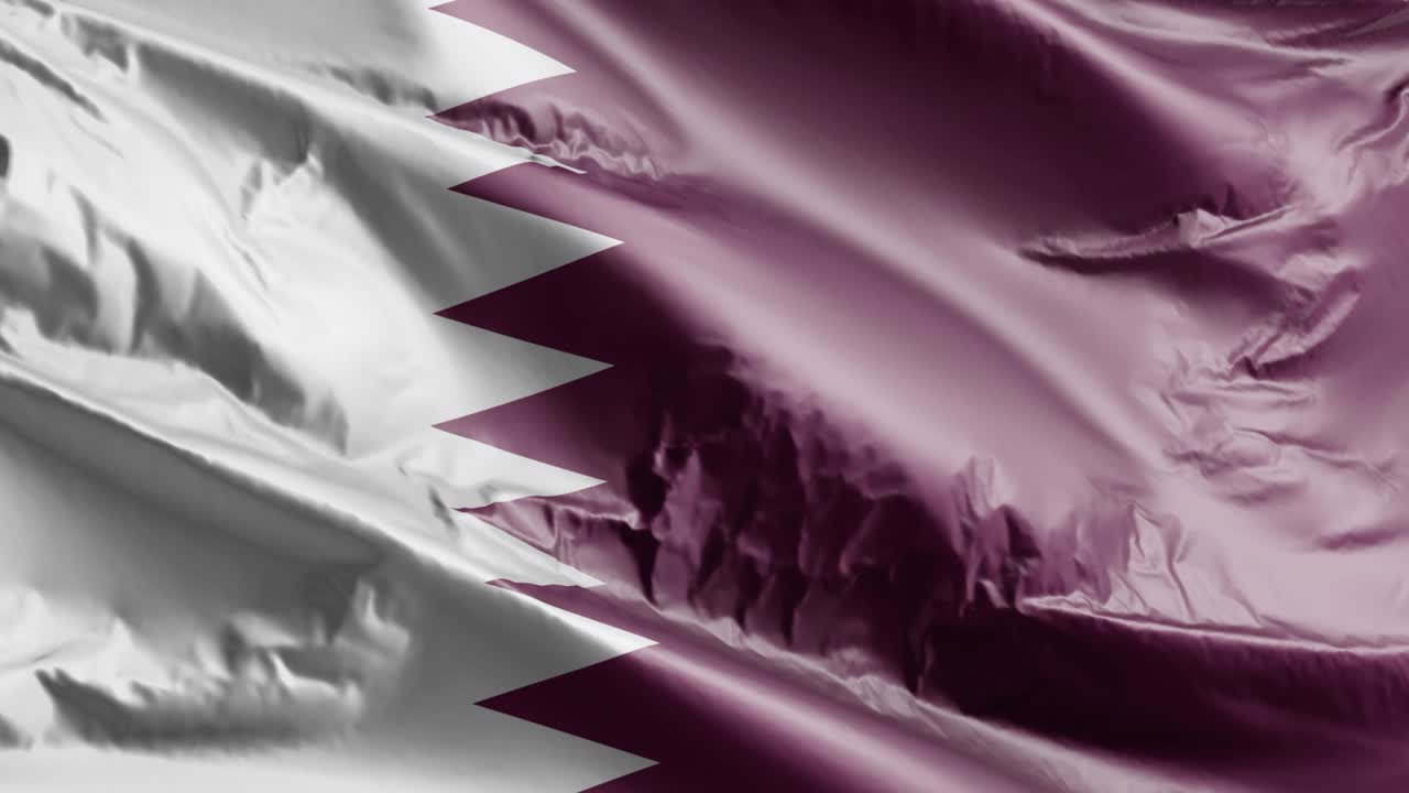 la bandera de qatar ondeando en el bucle del viento. el estandarte de qatar balanceándose en la brisa. fondo de relleno completo. bucle de 10 segundos.