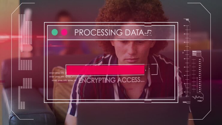 Animation of data processing over biracial businessman in office