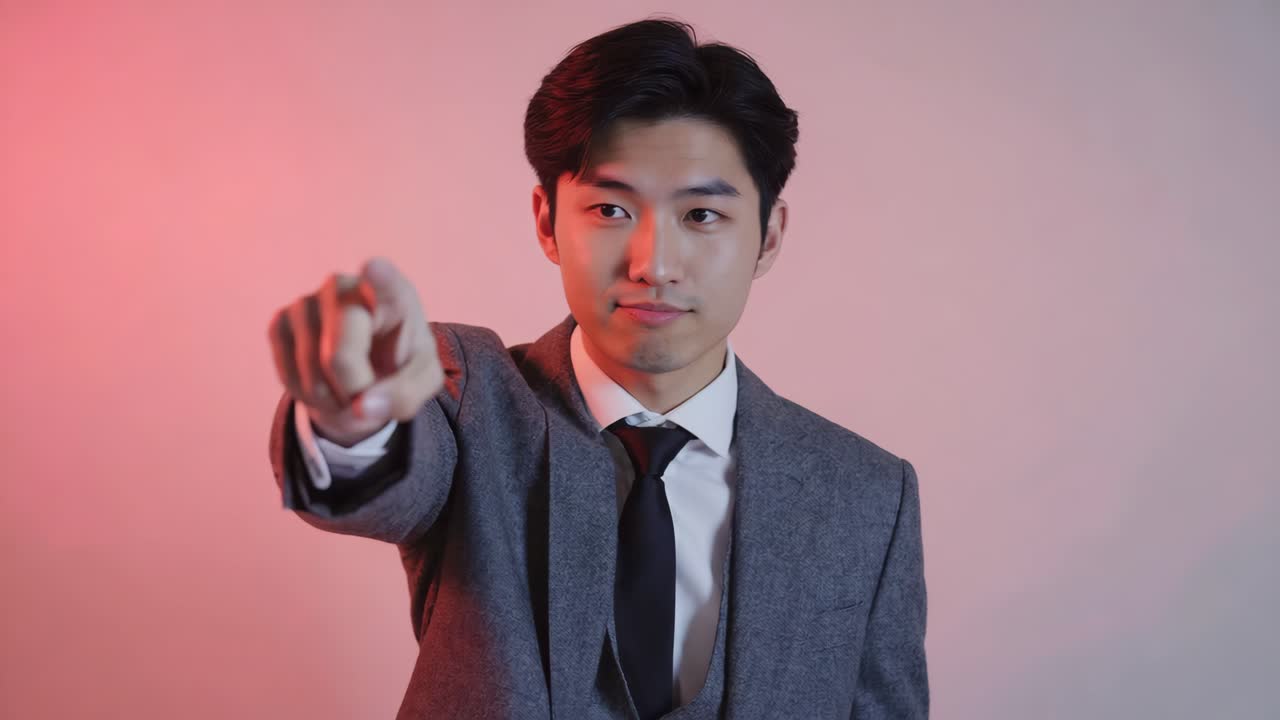 Man in suit pointing