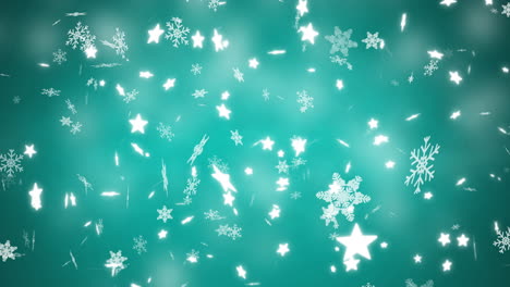 white christmas stars and snowflakes falling on blue bokeh background