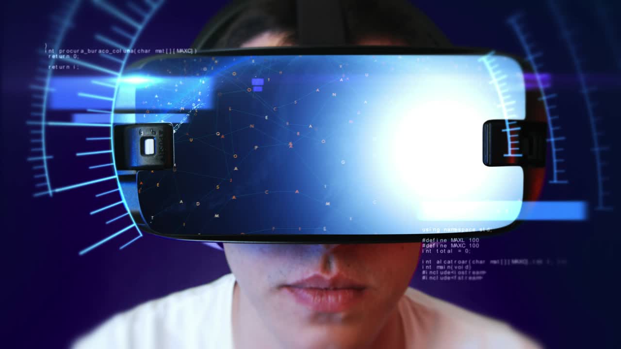 un joven con auriculares vr y experimentando la realidad virtual.