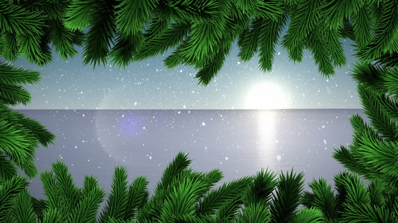 겨울 풍경 위에 내리는 눈의 애니메이션