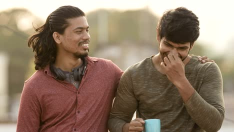 cheerful two young people chatting