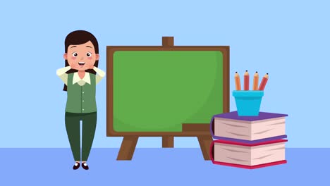 여성 교사 캐릭터 애니메이션 - 칠판과 책