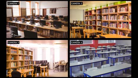 Composite-of-views-from-four-security-cameras-in-different-areas-at-a-school