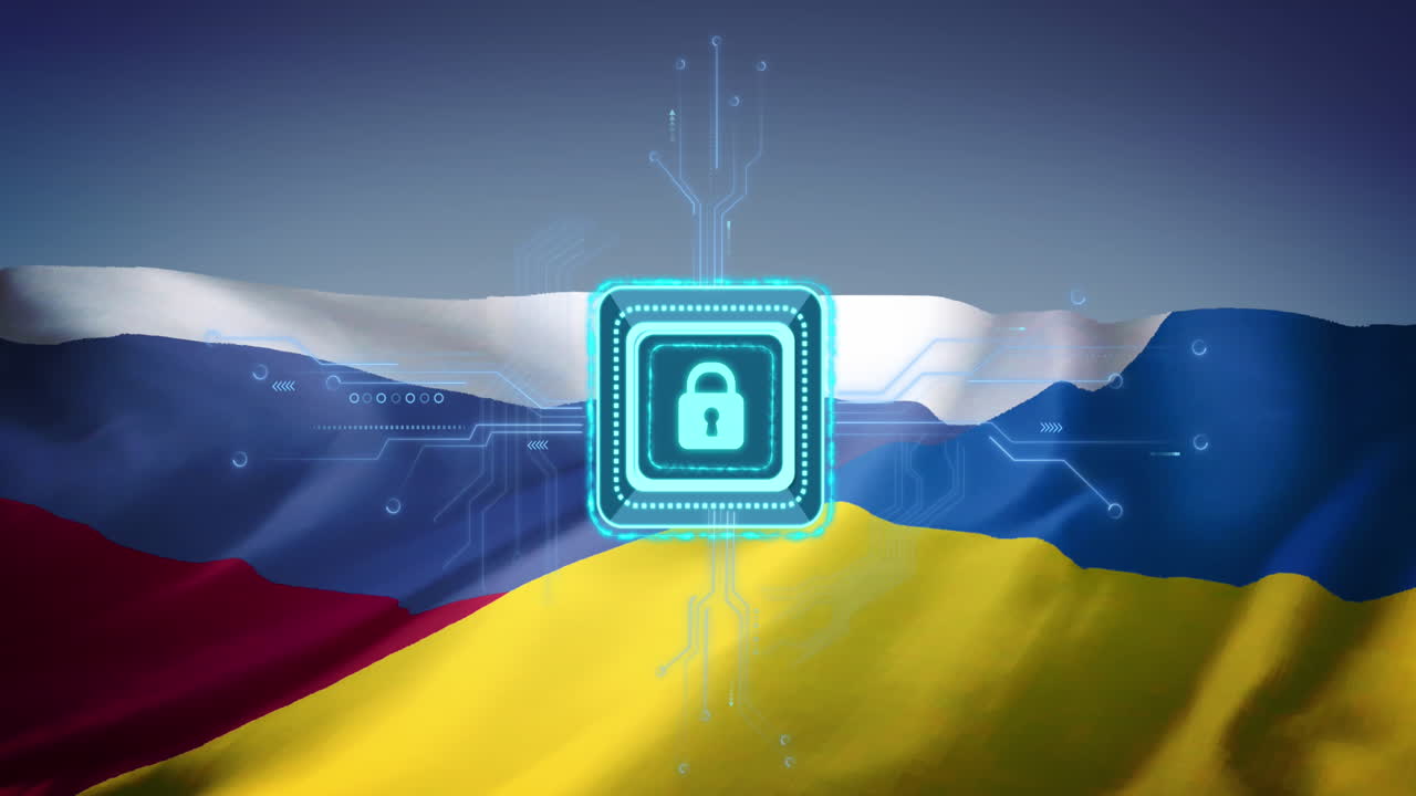 러시아와 우크라이나의 발에 대한 박과 데이터 처리의 애니메이션