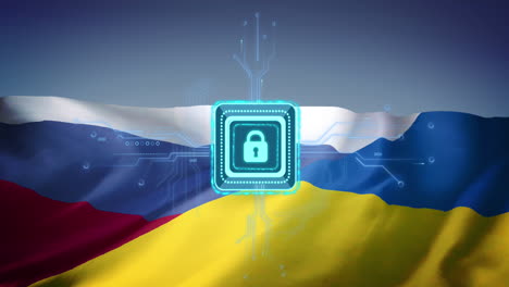 animación del candado y procesamiento de datos sobre la bandera de rusia y ucrania