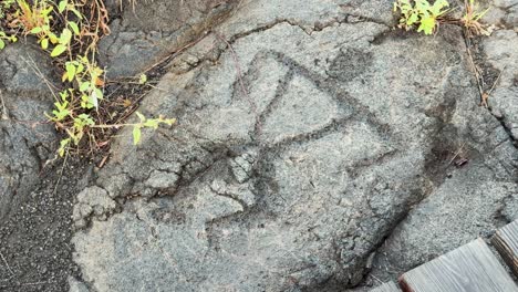 human stick figure carving in ancient hawaiian lava rock