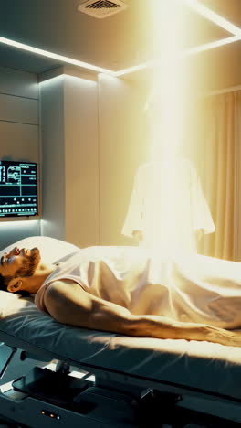 spiritual healing in a futuristic hospital