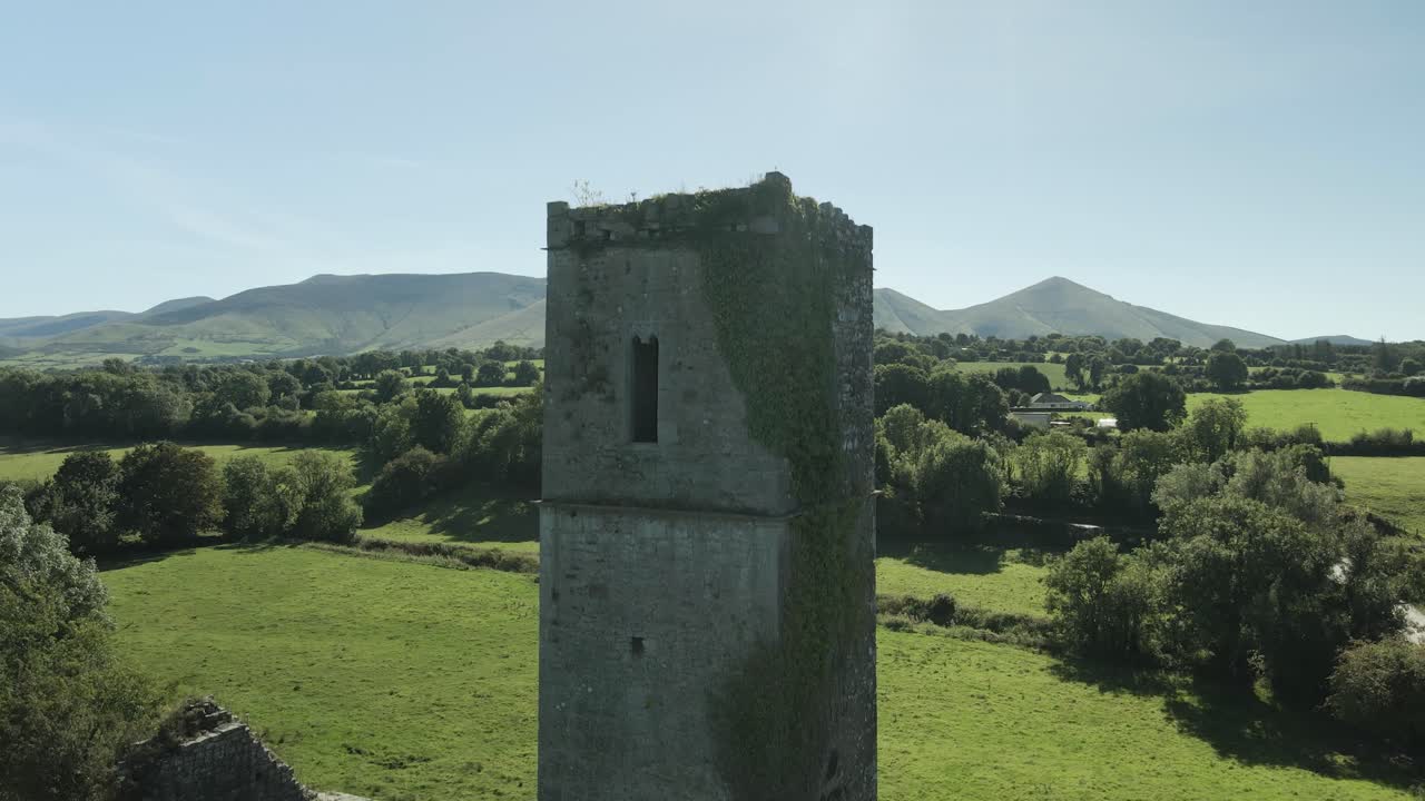 Ancient Stone Tower Ruins in the Irish Countryside