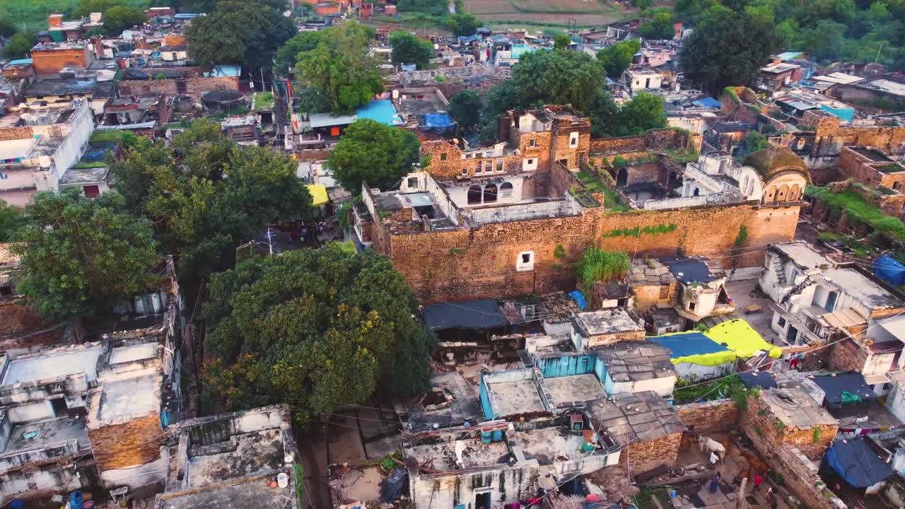 Aerial shot of a historical building in rural area of Gwalior Madhya Pradesh