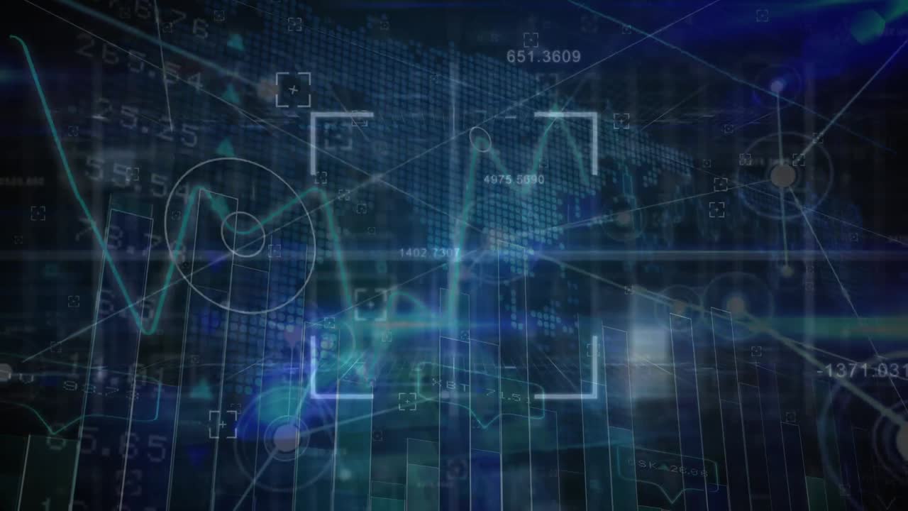 animación de la red de conexiones y procesamiento de datos sobre un fondo oscuro