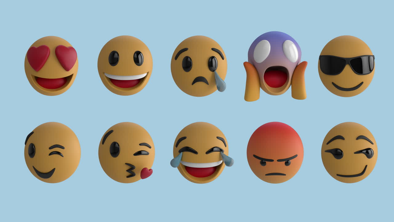 Animation of emoji icons on blue background