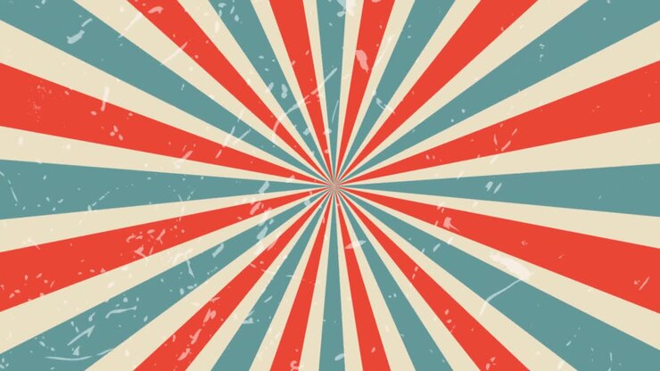 Animation of red, blue and cream vintage stripes spinning on seamless loop